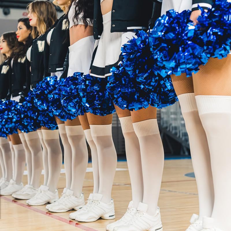 Hooshing 2PCS Blue Pom Poms Cheerleading Holographic Spot Cheer Pompoms with Baton Handle for Team Spirit School Sports Cheering - Image 5